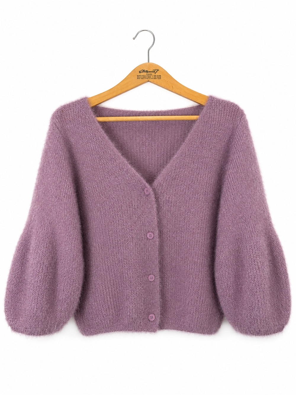 Lisa and Rose Balloon Sleeve Sweater Cardigan Mauve Knit V-Neck Size M Cozy Soft - Picture 2 of 12